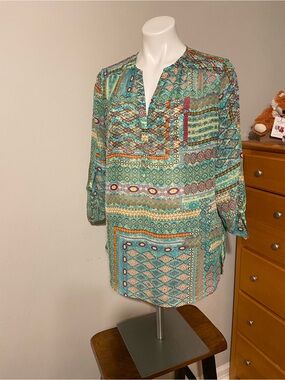 Tacera Teal Geometric Print Tunic